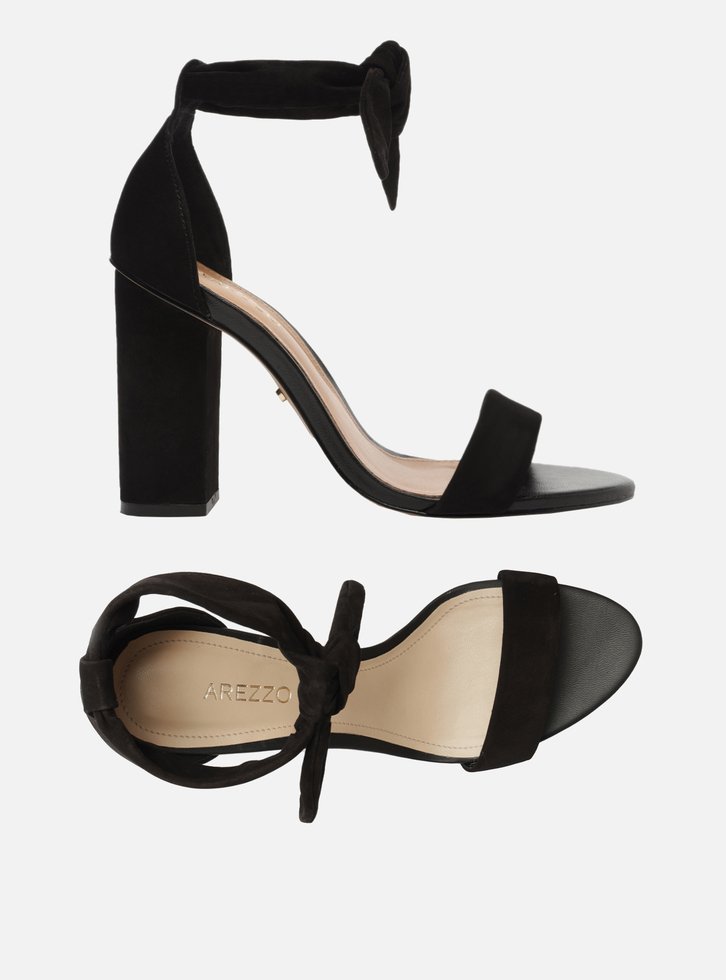 Sandália Preta Arezzo Lace-up Nobuck Salto Bloco Alto
