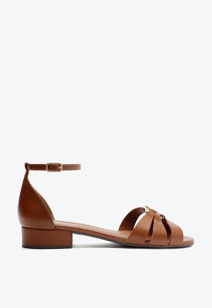 Sandália Marrom Anacapri Recortes Vazados Salto Bloco Fivela