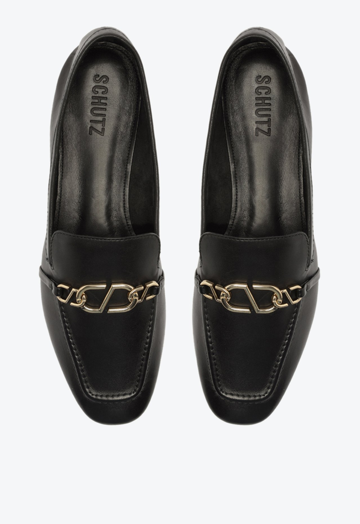 Mocassim Couro Enfeite Preto