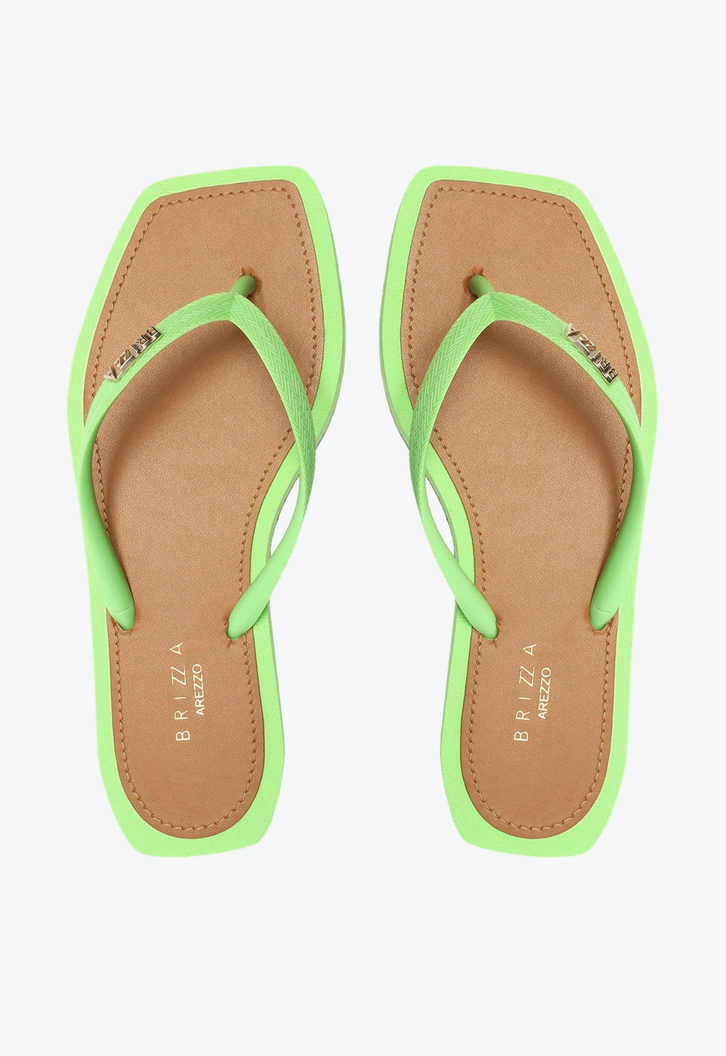 Chinelo De Dedo Verde Brizza Square Palmilha Marrom