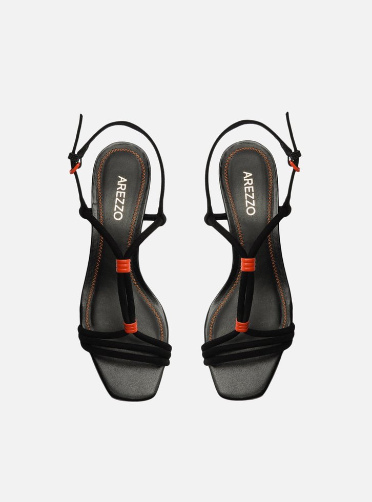 SANDÁLIA PRETA AREZZO NOBUCK BLOCO LARANJA