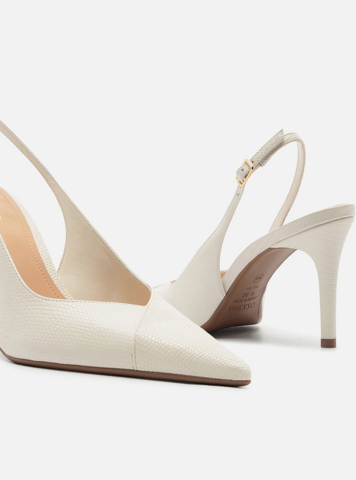 Scarpin Branco Lizard Salto Médio Slingback | ZZ MALL