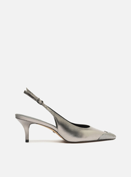 Scarpin Prata Arezzo Couro Bico Fino Slingback Biqueira