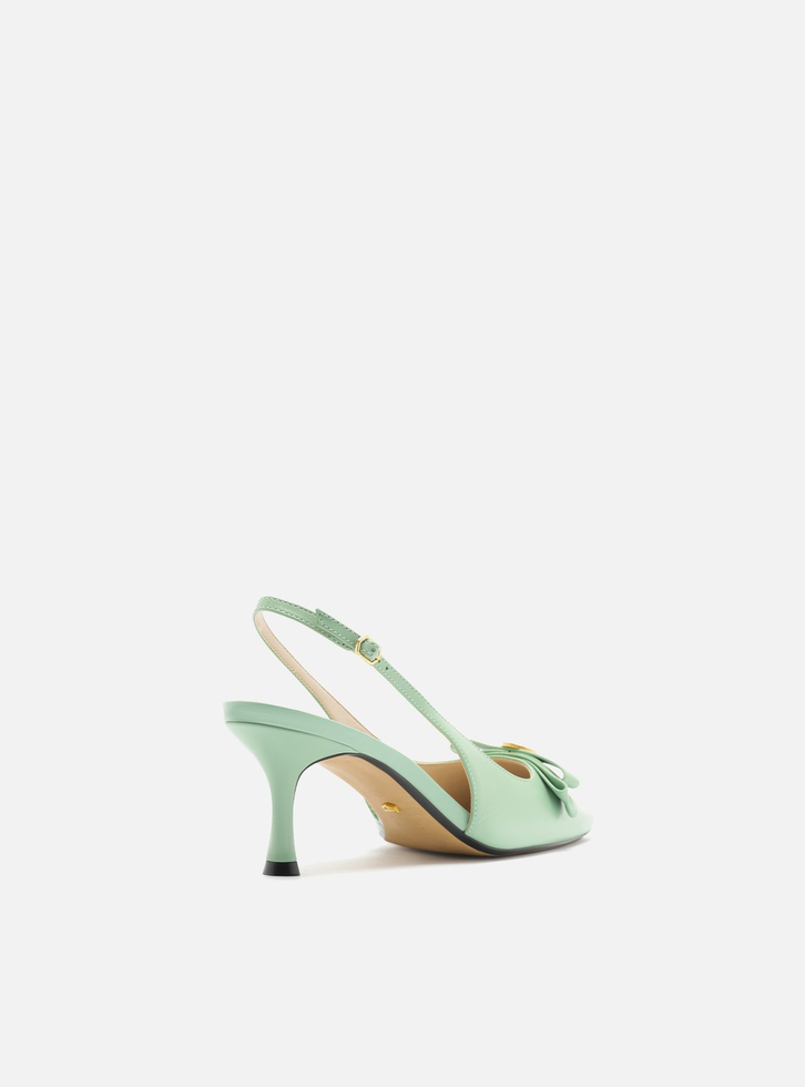 Scarpin Verde Arezzo Couro Bico Quadrado Slingback Laço