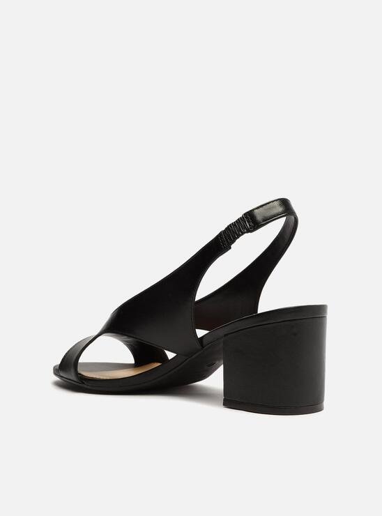 SANDÁLIA PRETA AREZZO COURO SALTO MÉDIO SLINGBACK