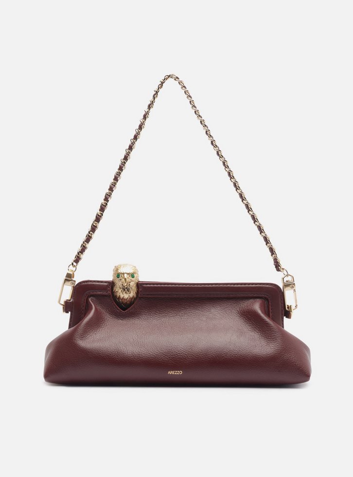 Bolsa Shoulder Bordô Couro Metal Águia