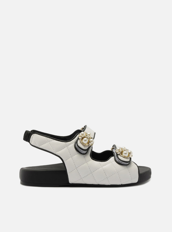 Sandália Papete Flatform Branca Arezzo Couro Matelassê