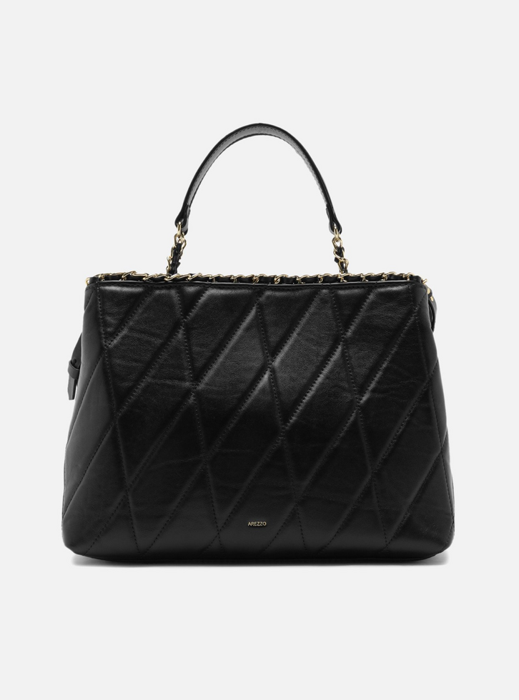 Bolsa Tote Preta Couro Grande Alça Corrente
