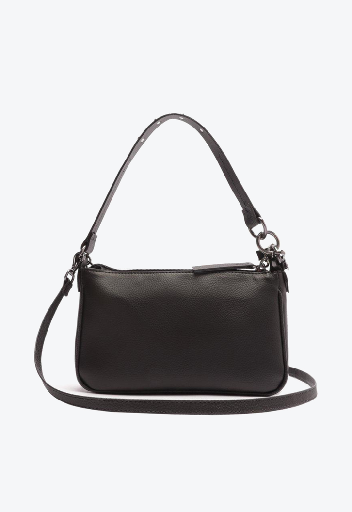 Bolsa Tiracolo Preta Anacapri Baguete Franjas Média