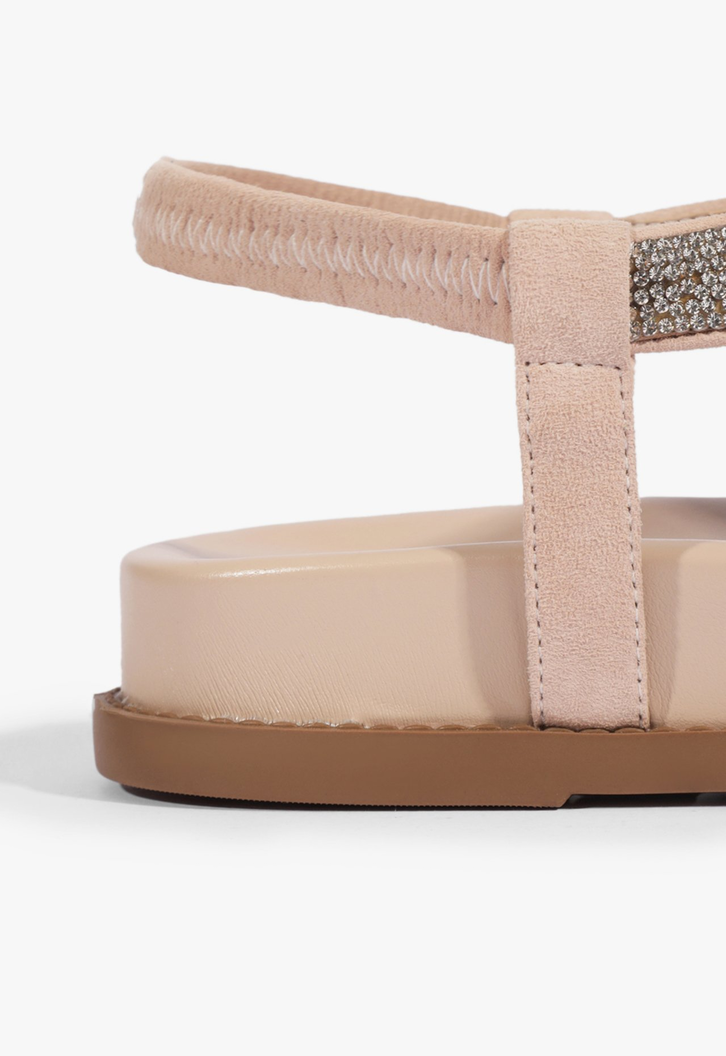 Sandália Papete Strass Nobuck Rosa
