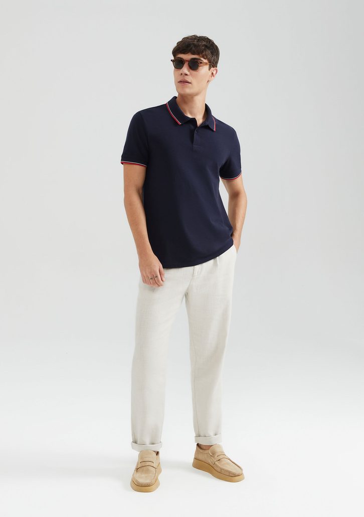 Camisa Polo Básica Azul Hering Manga Curta Em Piquet