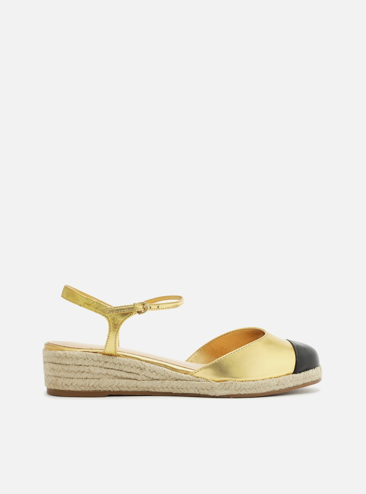 Espadrille Dourada Arezzo Couro Anabela Fivela