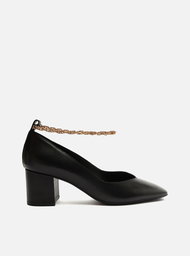Scarpin Preto Arezzo Couro Bico Quadrado Tira Metal