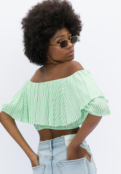 Blusa Cropped Ombro a Ombro Verde Myft