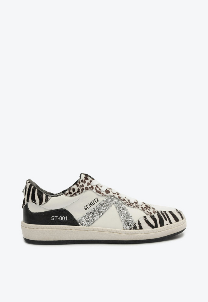 Tênis Bege Schutz St001 Couro Glitter Zebra