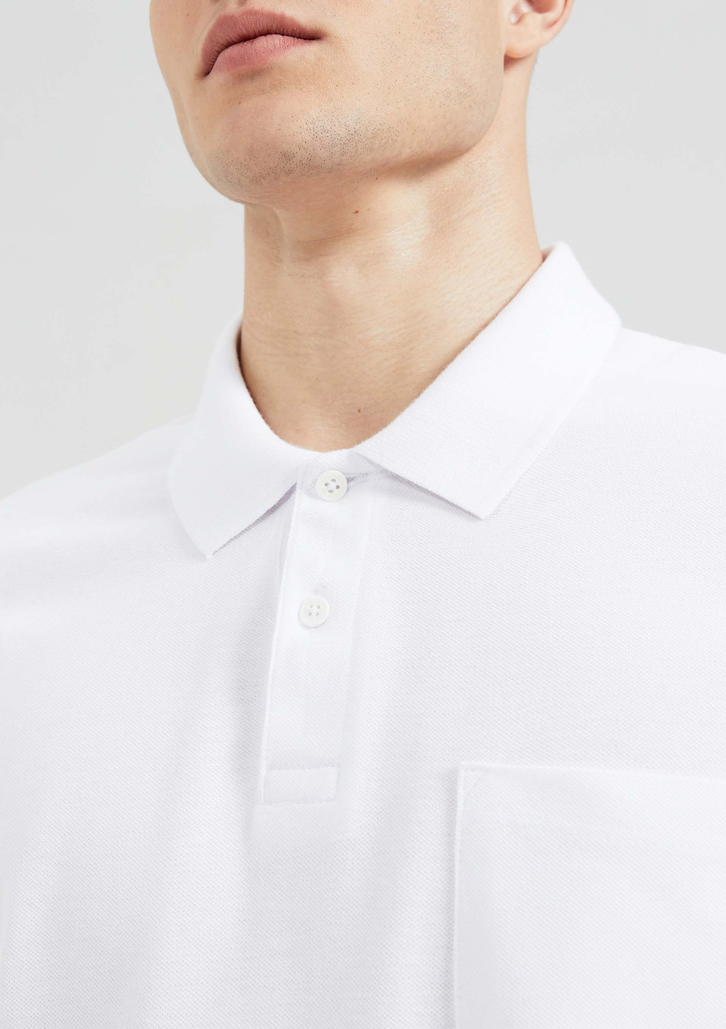 Camisa Polo Branco Básica Em Piquet Com Bolso