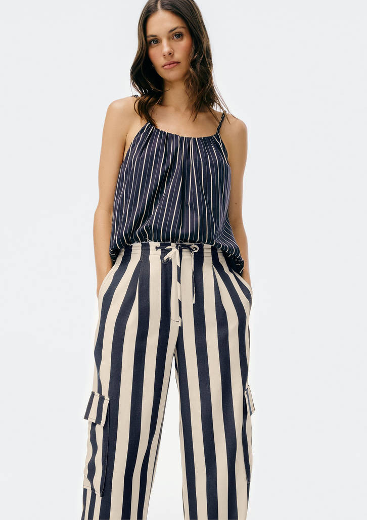 Calça Creme Hering Cargo Fio Tinto Com Linho