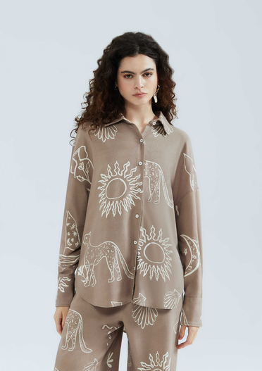 Camisa Marrom Hering Manga Longa Estampada