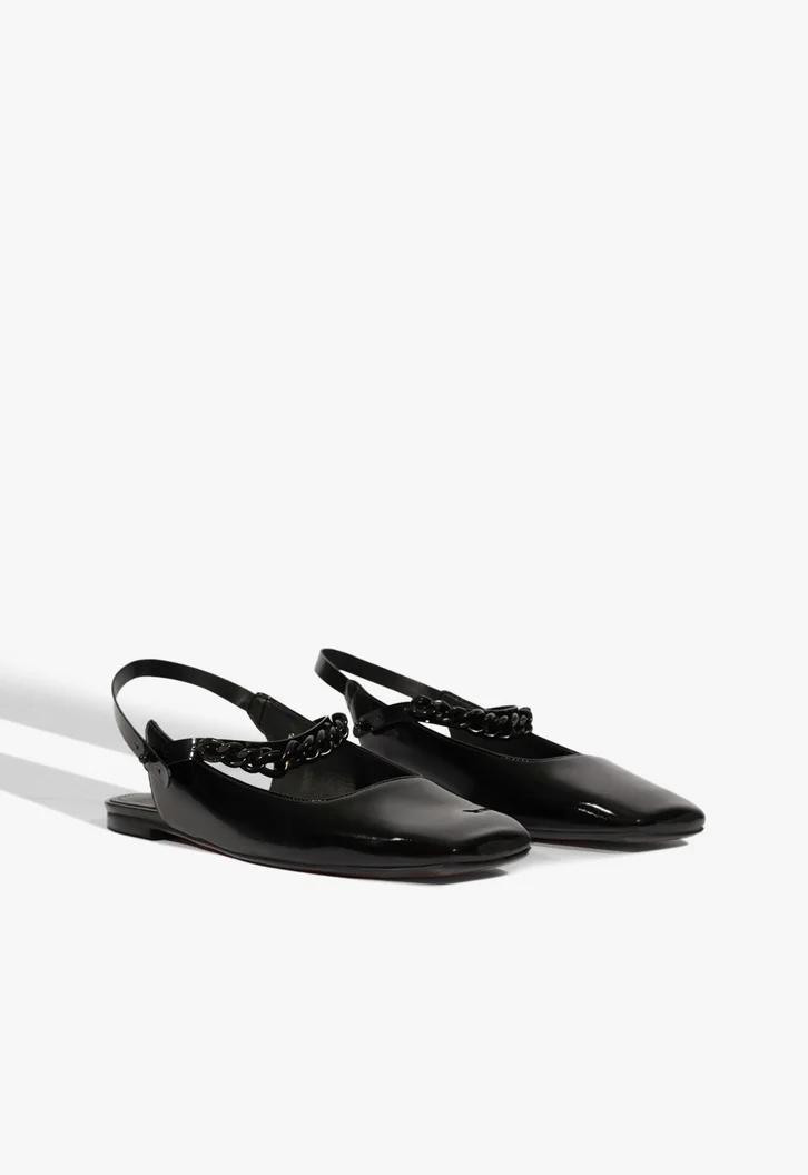 Slingback Cool Flats Couro Preto | ZZ MALL