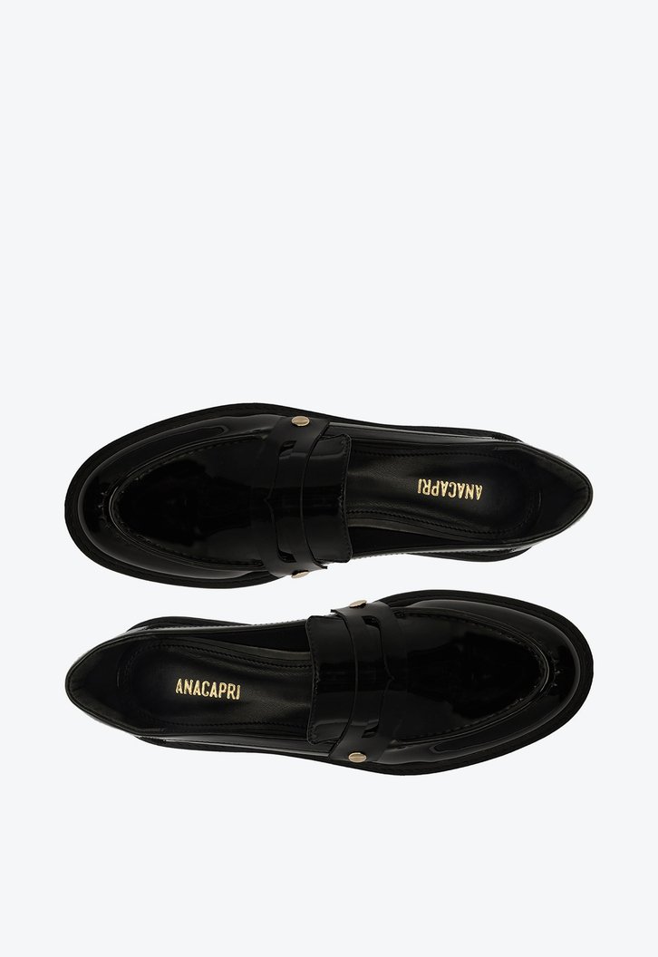 Mocassim Preto Verniz Detalhe Removível