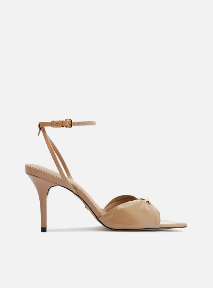 Sandália Nude Verniz Bico Folha Metal | ZZ MALL