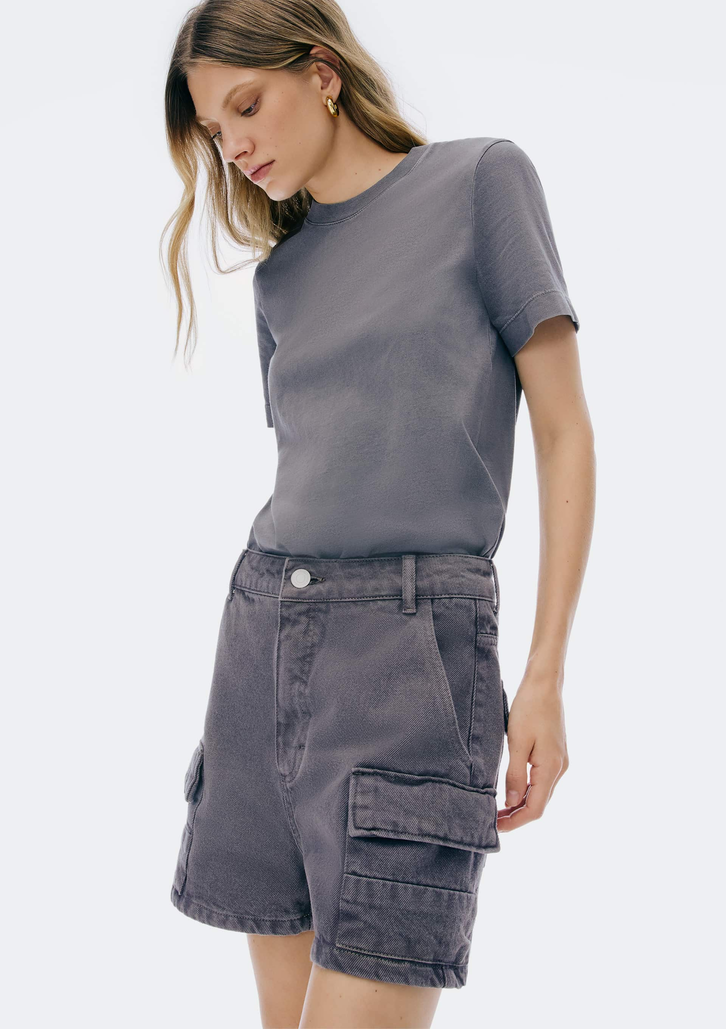 Shorts Cinza Hering Cargo Em Sarja Estonada