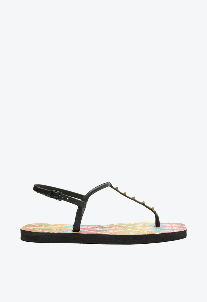 Sandália Rasteira Preta Brizza Estampa Square Thong