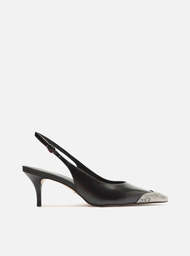 Scarpin Preto Arezzo Couro Bico Fino Slingback Biqueira