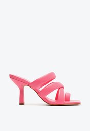 Sandália Mule Rosa Schutz Salto Médio Tiras Couro