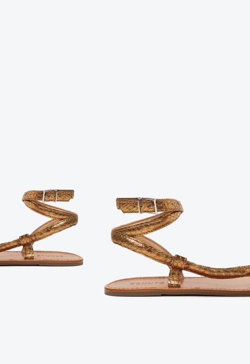 Sandália Rasteira Courtney Couro Snake Bronze