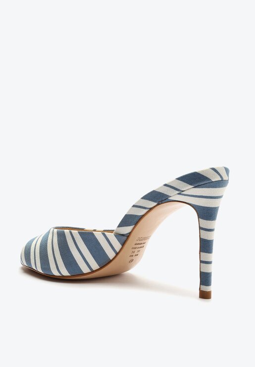 SANDÁLIA MULE AZUL E BRANCO SCHUTZ SALTO MÉDIO COURO