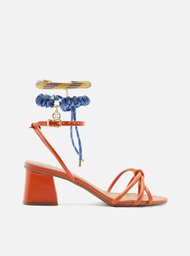 Sandália Laranja Arezzo Salto Bloco Custom Anklet