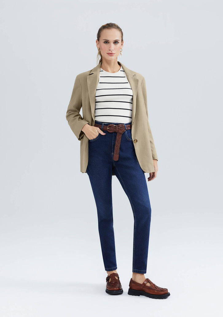 Calça Jeans Azul Escuro Hering Básica Feminina Cintura Média Skinny
