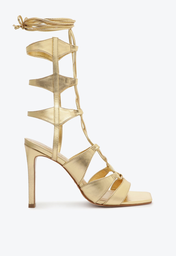 Sandália Gladiadora Dourada Schutz Salto Alto Cassia Couro