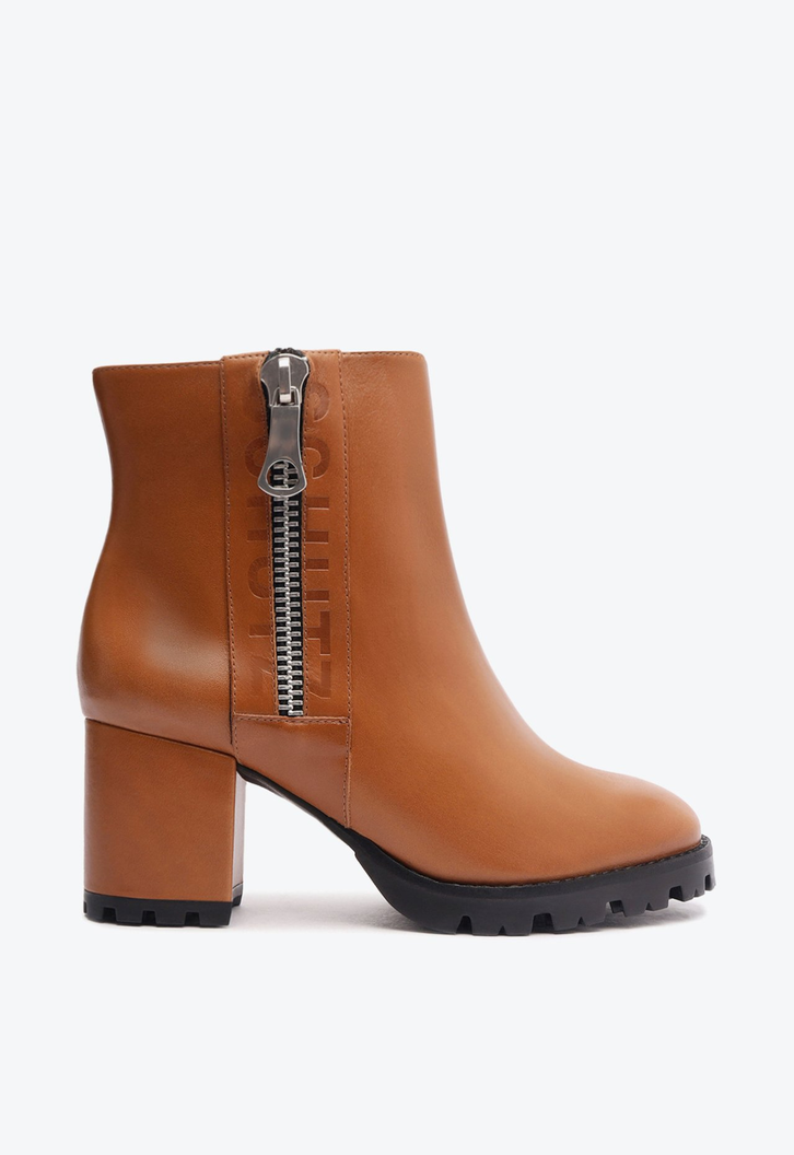 Bota Cano Médio Salto Bloco Couro Caramelo