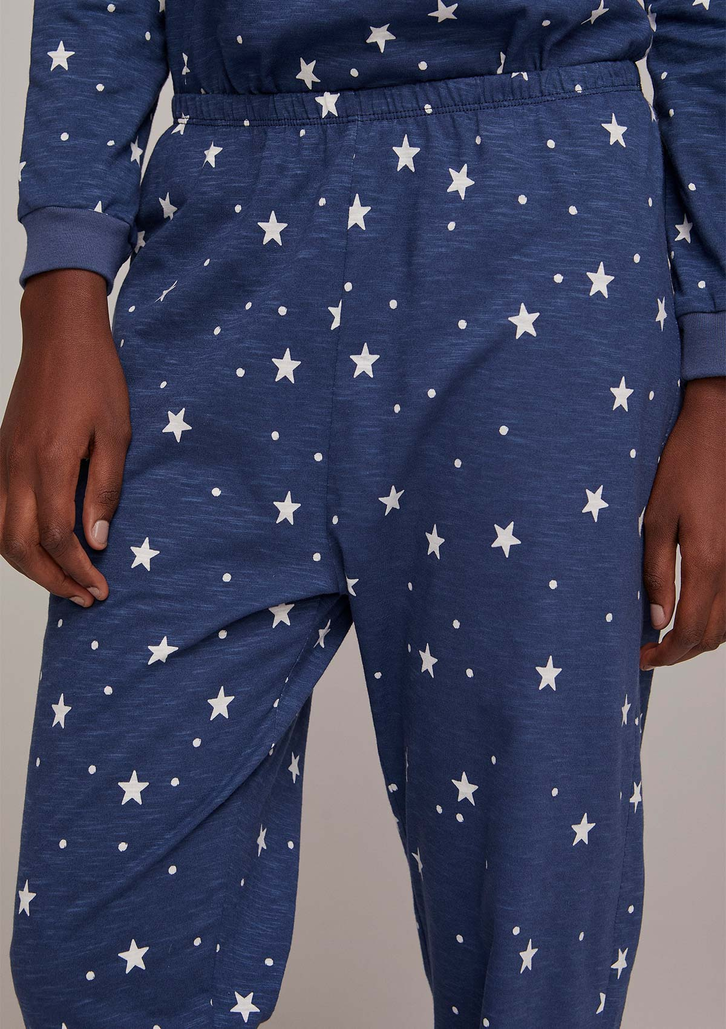 Pijama Azul Marinho Hering Longo Estampado Em Malha Flamê