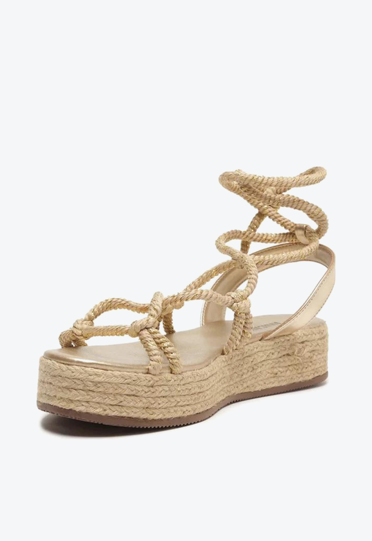 Sandália Flatform Dourada Anacapri Amarração Corda