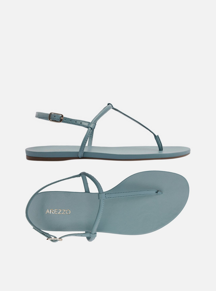 Sandália Rasteira Azul Tiras Slim Básica