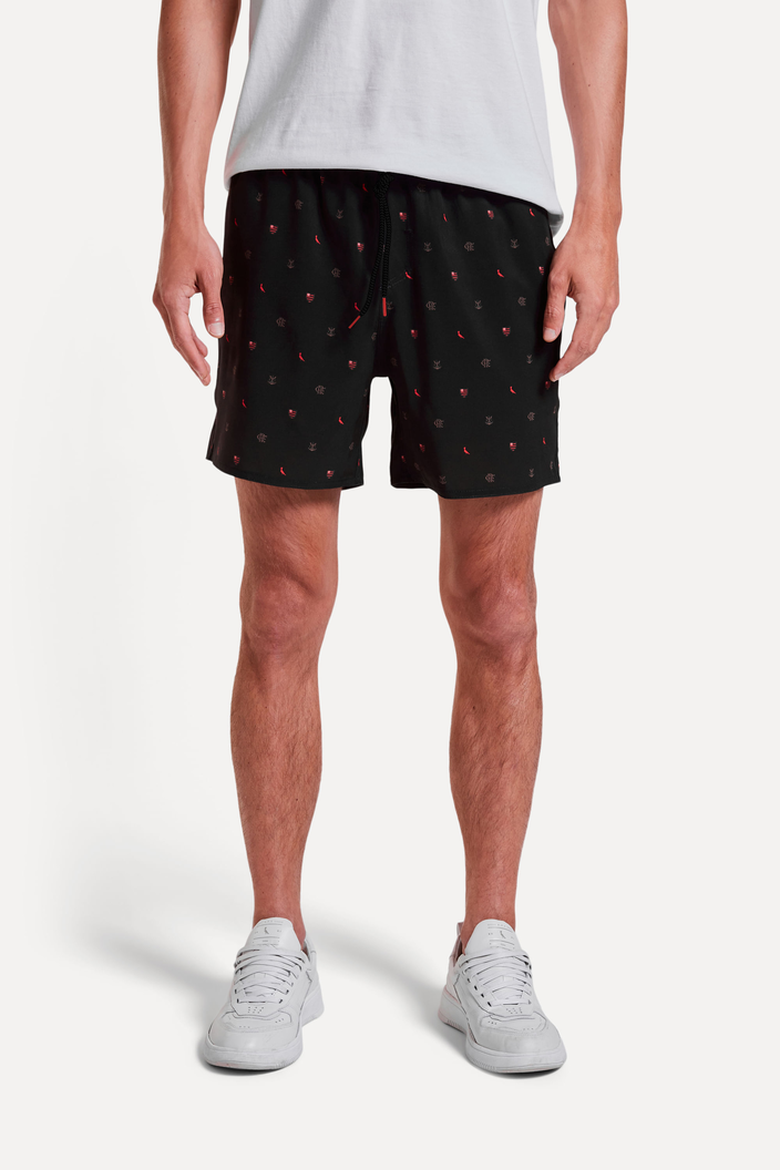 SHORT PRETO RESERVA PRAIA  FLAMENGO ESTAMPA CORRIDA