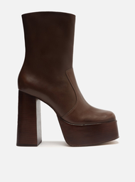 Bota Plataforma Marrom Arezzo Couro Salto Bloco