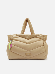 Bolsa Puffer Shopping Bege Arezzo Nylon Grande