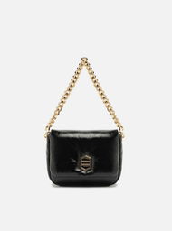 Bolsa Tiracolo Preta Couro Pequena Puffer