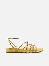 Sandália Rasteira Flatform Dourada Arezzo Couro Laços