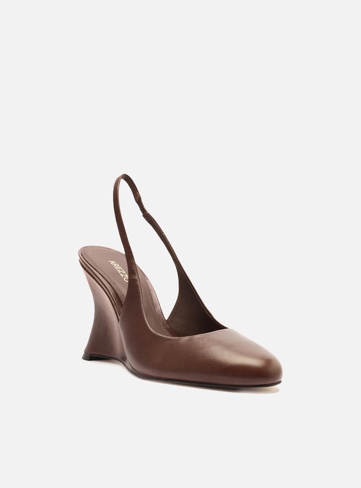 Scarpin Marrom Cacau Couro Salto Anabela Slingback