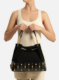 Bolsa Bucket Preta Couro Acamurçado Grande