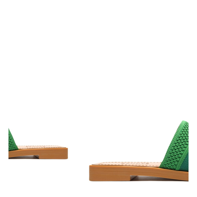Sandália Rasteira Slide Quadrada Tecido Schutz Verde
