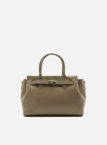 Bolsa Tote Cinza Média Croco Metais Dourados | ZZ MALL