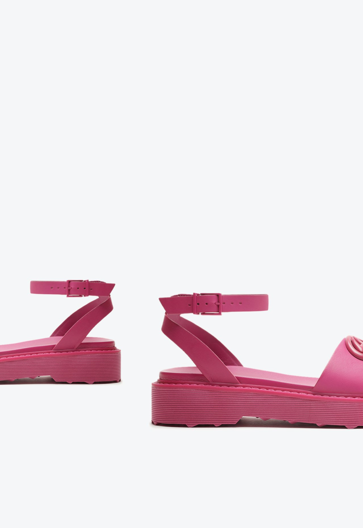 Sandália Papete Couro Rosa Pink