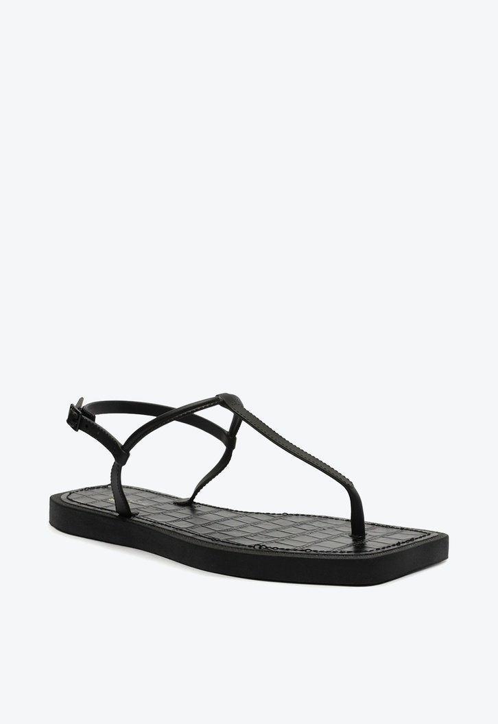 Kit Sandália Rasteira Preta Square Palmilha Croco e Bag