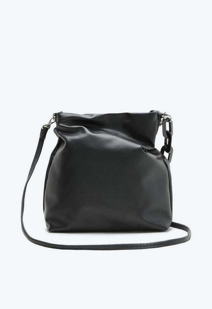 Bolsa Bucket Preta Franzida Média